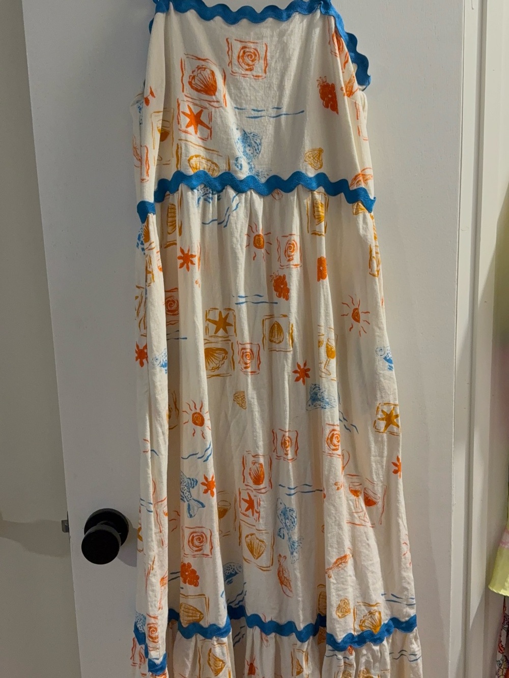 Women’s Cream Floral & Seashell Maxi Dress with Blue Trim